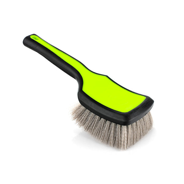 An XL green Detail Factory Tire Scrub Brush on a white background.