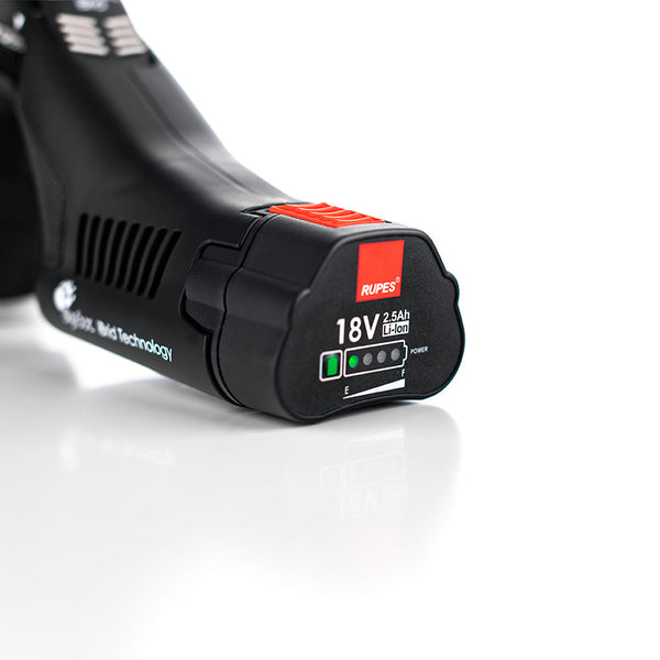 The battery pack of the Rupes Mini Ibrid Polisher on a white background.